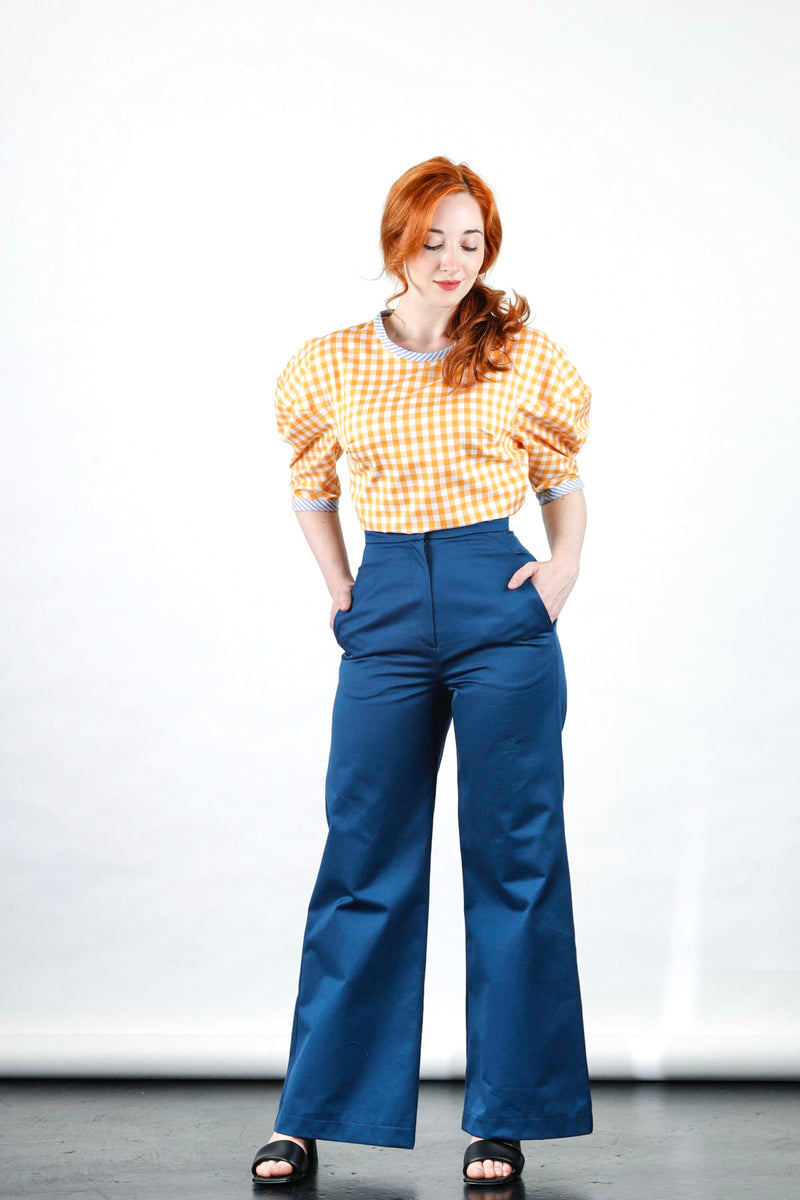 Hera top in orange gingham