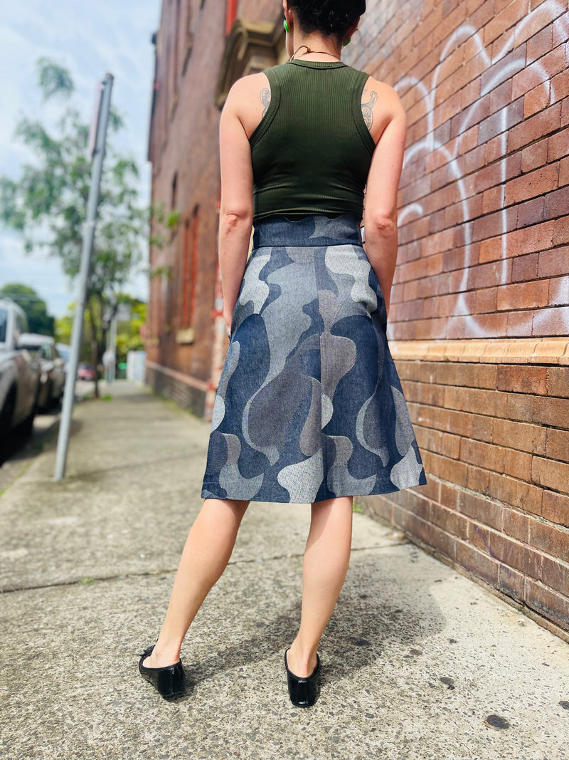 Jo denim skirt knee length by Natalija Rushidi