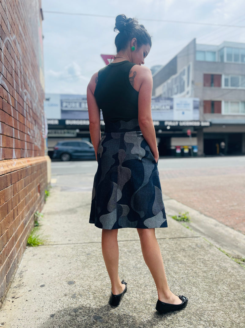 Jo denim skirt knee length by Natalija Rushidi