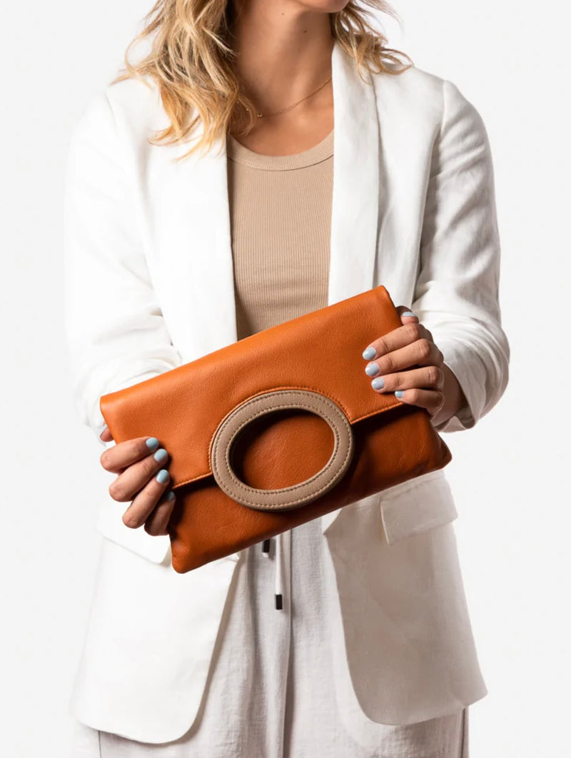 Cloud leather clutch in burnt orange by Pessoa