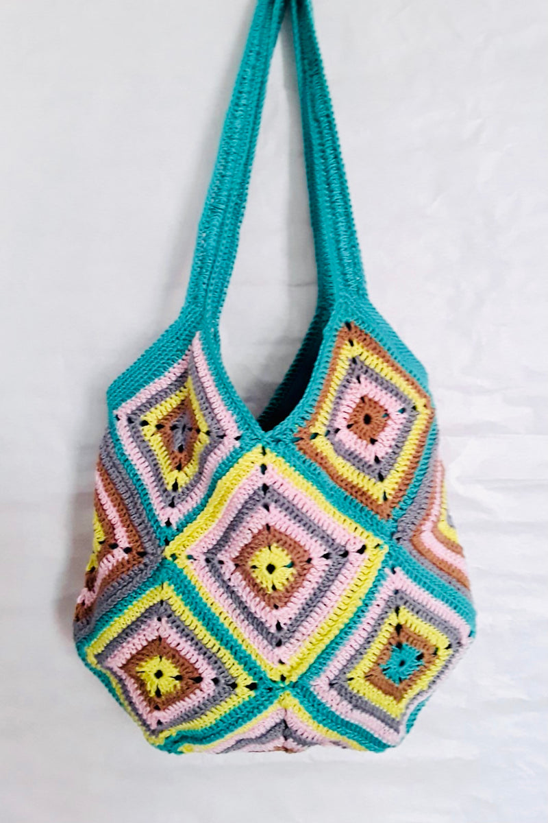 Handmade crochet bag in teal